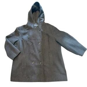 Vintage Herman Kay Wool Jacket Womens XXL Charcoal Gray Hooded Lined Ladies Coat